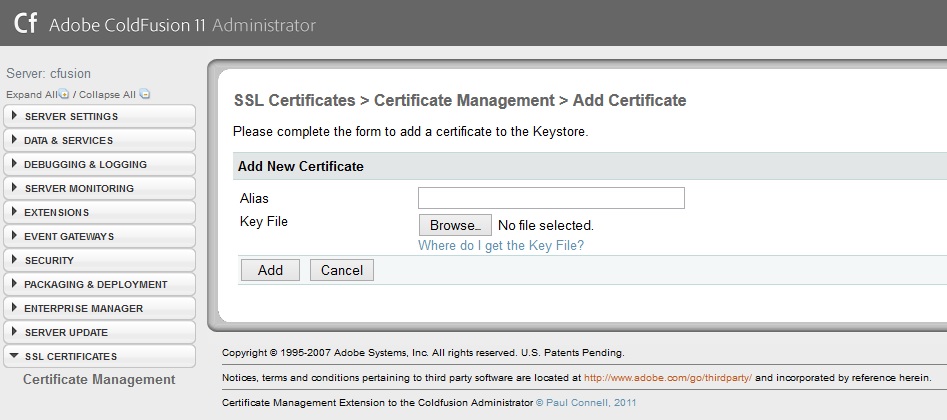 import SSL certificates into ColdFusion