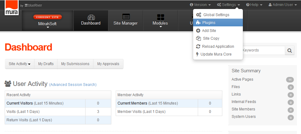 MuraCMS Plugin Settings