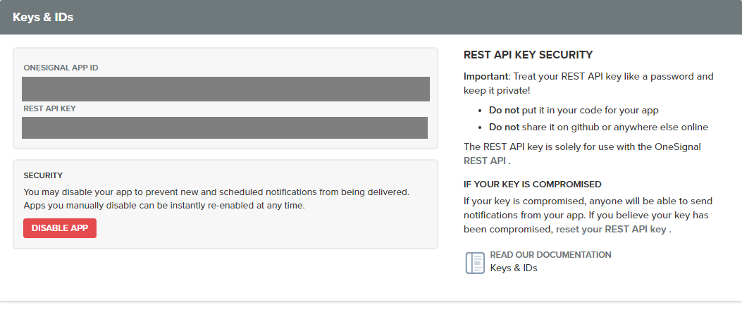 onesignal NodeJS package settings for sending push notifications